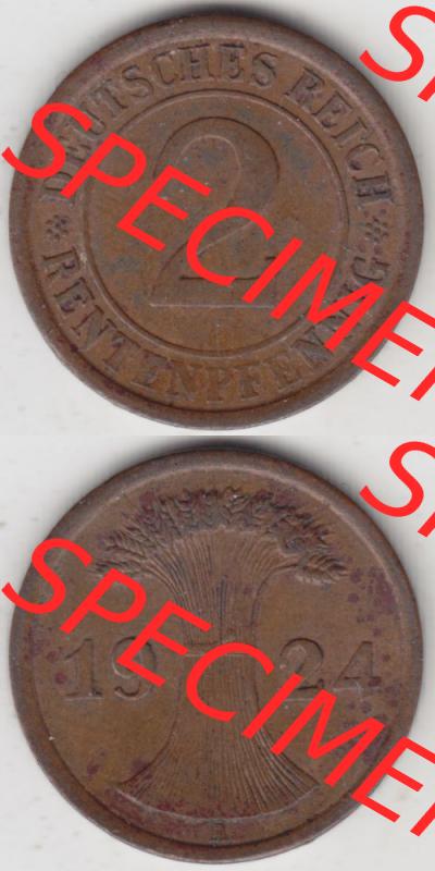 Weimarer Republik Umlaufmünze 1923-1936, 2 Reichspfennig A, 1924, Münzen Vollansicht Vertikal zum Download Sammlung
