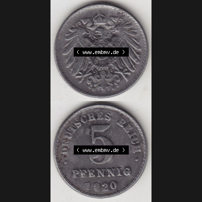 Weimarer Republik Umlaufmünze 1915-1922, 5 Pfennig D, 1920, Münzen Vollansicht Vertikal zum Download Sammlung