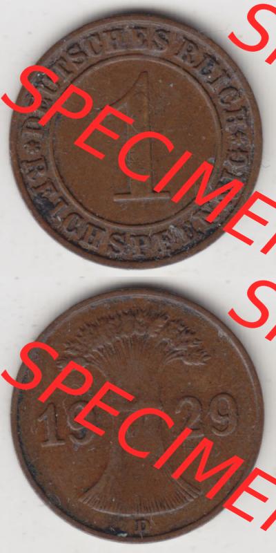 Weimarer Republik Umlaufmünze 1924-1936, 1 Reichspfennig D, 1929, Münzen Vollansicht Vertikal zum Download Sammlung