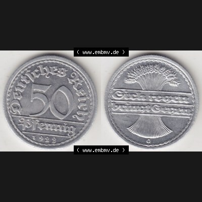 Weimarer Republik Umlaufmünze 1919-1922, 50 Pfennig G, 1922 Sich Regen Bringt Segen III, Münzen Vollansicht Horizontal zum Download Sammlung