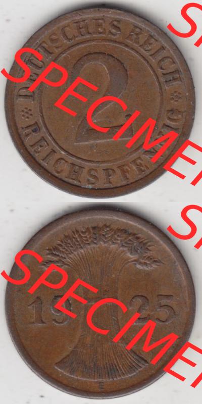 Weimarer Republik Umlaufmünze 1923-1936, 2 Reichspfennig E, 1925, Münzen Vollansicht Vertikal zum Download Sammlung