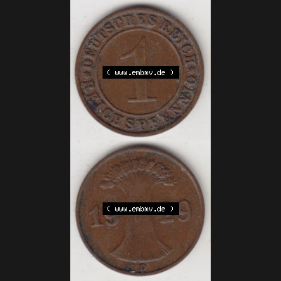 Weimarer Republik Umlaufmünze 1924-1936, 1 Reichspfennig D, 1929, Münzen Vollansicht Vertikal zum Download Sammlung