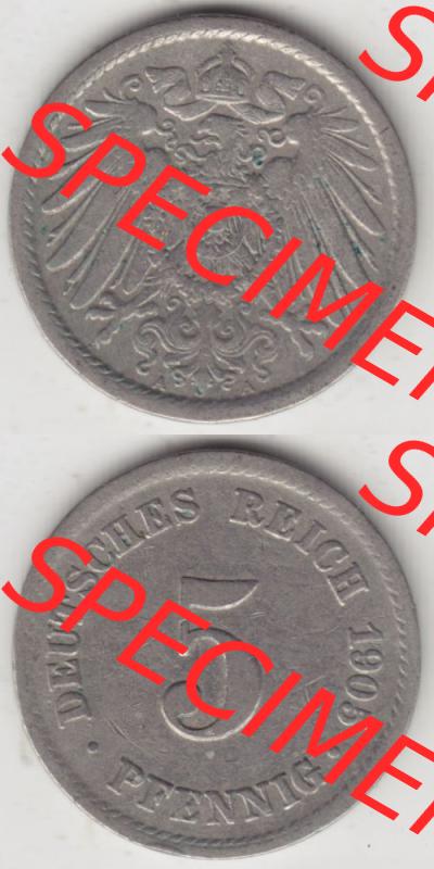 Deutsches Kaiserreich Umlaufmünze 1890-1915, 5 Pfennig A, 1905, Münzen Vollansicht Vertikal zum Download Sammlung