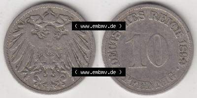 Deutsches Kaiserreich Umlaufmünze 1890-1916, 10 Pfennig G, 1899, Münzen Vollansicht Horizontal zum Download Sammlung