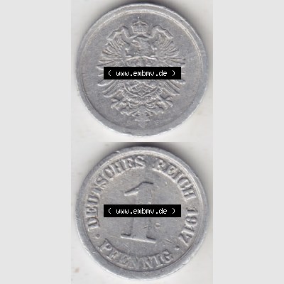 Deutsches Kaiserreich Umlaufmünze 1916-1918, 1 Pfennig F, 1917 VI., Münzen Vollansicht Vertikal zum Download Sammlung