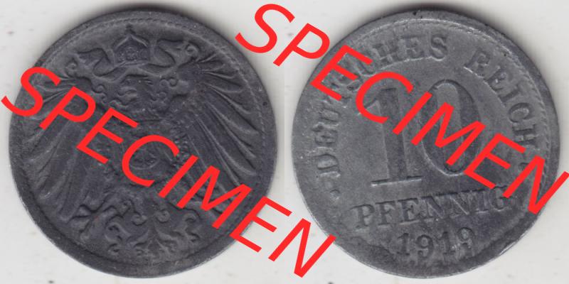Weimarer Republik Umlaufmünze 1917-1922, 10 Pfennig Reichsadler, Keine Prägestätte 1919, Münzen Vollansicht Horizontal zum Download Sammlung