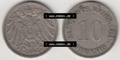 Deutsches Kaiserreich Umlaufmünze 1890-1916, 10 Pfennig G, 1914, Münzen Vollansicht Horizontal zum Download Sammlung