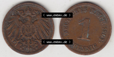 Deutsches Kaiserreich Umlaufmünze 1890-1916, 1 Pfennig E, 1903, Münzen Vollansicht Horizontal zum Download Sammlung