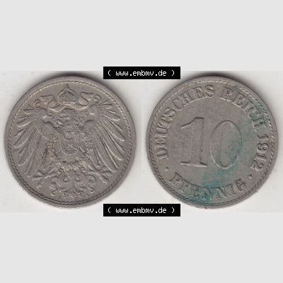 Deutsches Kaiserreich Umlaufmünze 1890-1916, 10 Pfennig A, 1912, Münzen Vollansicht Horizontal zum Download Sammlung