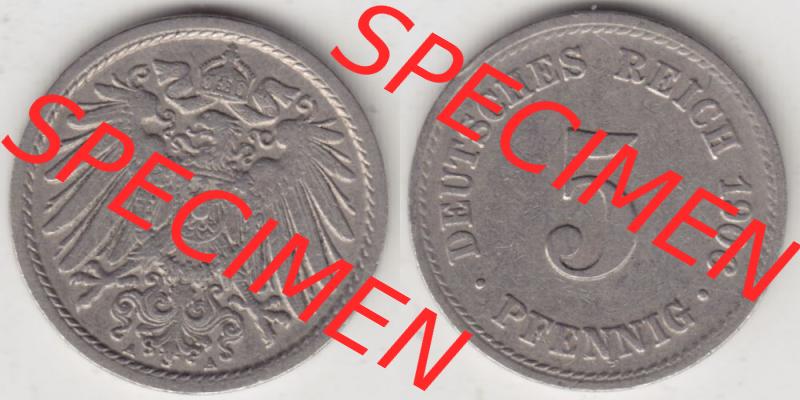 Deutsches Kaiserreich Umlaufmünze 1890-1915, 5 Pfennig A, 1906, Münzen Vollansicht Horizontal zum Download Sammlung