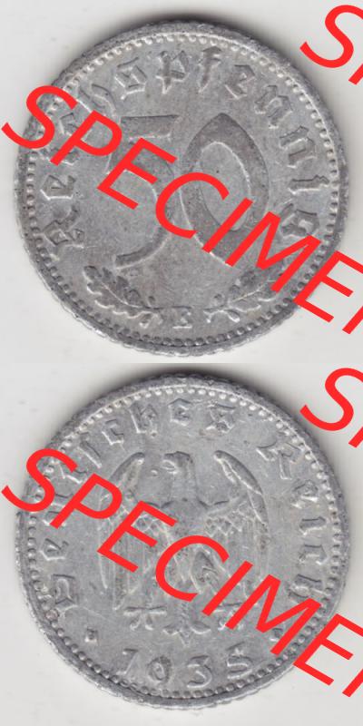 Deutsches Reich Umlaufmünze 1935-1935, 50 Pfennig E, 1935, Münzen Vollansicht Vertikal zum Download für Mobile-Geräte Sammlung