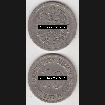 Deutsches Kaiserreich Umlaufmünze 1873-1889, 10 Pfennig A, 1888, Münzen Vollansicht Vertikal zum Download Sammlung