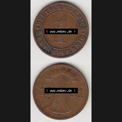 Weimarer Republik Umlaufmünze 1924-1938, 1 Reichspfennig E, 1931, Münzen Vollansicht Vertikal zum Download Sammlung