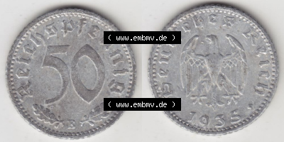 Deutsches Reich Umlaufmünze 1935-1935, 50 Pfennig E, 1935, Münzen Vollansicht Horizontal zum Download Sammlung