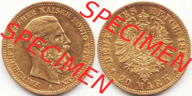 Goldmünze Kaiserreich 1888-1888, 20 Mark Friedrich III., Münzen Vollansicht Horizontal zum Download Sammlung
