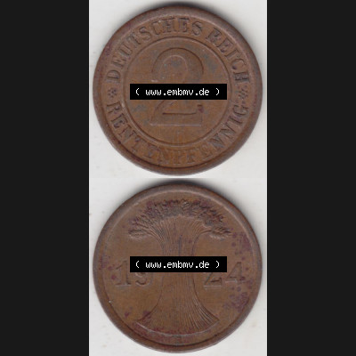 Weimarer Republik Umlaufmünze 1923-1936, 2 Reichspfennig A, 1924, Münzen Vollansicht Vertikal zum Download Sammlung