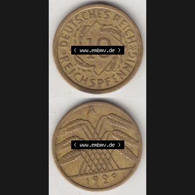Weimarer Republik Umlaufmünze 1924-1936, 10 Reichspfennig A, 1929, Münzen Vollansicht Vertikal zum Download Sammlung
