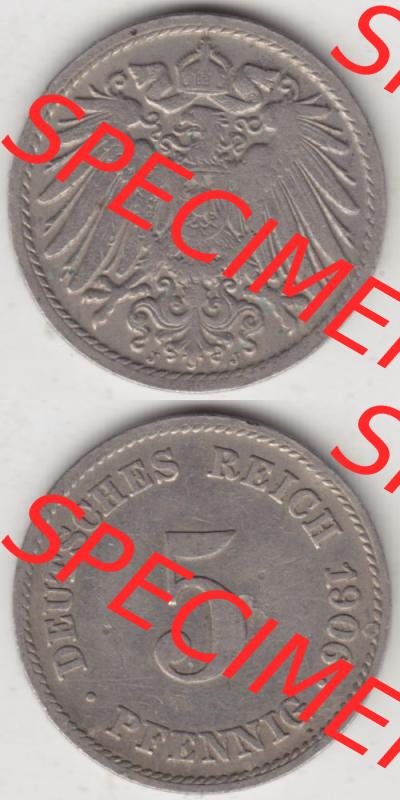 Deutsches Kaiserreich Umlaufmünze 1890-1915, 5 Pfennig J, 1906, Münzen Vollansicht Vertikal zum Download Sammlung