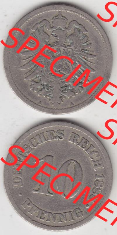Deutsches Kaiserreich Umlaufmünze 1873-1889, 10 Pfennig A, 1888, Münzen Vollansicht Vertikal zum Download Sammlung