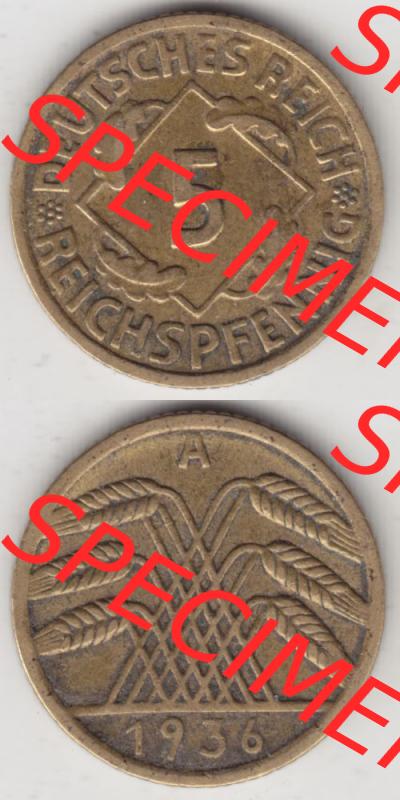 Deutsches Reich Umlaufmünze 1924-1936, 5 Reichspfennig A, 1936, Münzen Vollansicht Vertikal zum Download für Mobile-Geräte Sammlung