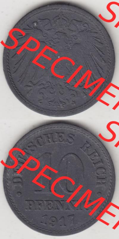 Deutsches Kaiserreich Umlaufmünze 1917-1922, 10 Pfennig kein Mzz. 1917 I, Münzen Vollansicht Vertikal zum Download Sammlung