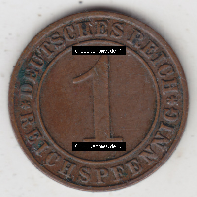 Deutsches Reich Umlaufmünze 1924-1936, 1 Reichspfennig D, 1935, Münzen Vorderseite zum Download Sammlung