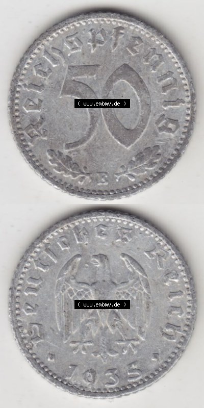 Deutsches Reich Umlaufmünze 1935-1935, 50 Pfennig E, 1935, Münzen Vollansicht Vertikal zum Download für Mobile-Geräte Sammlung