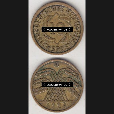 Weimarer Republik Umlaufmünze 1924-1936, 10 Reichspfennig A, 1924, Münzen Vollansicht Vertikal zum Download Sammlung