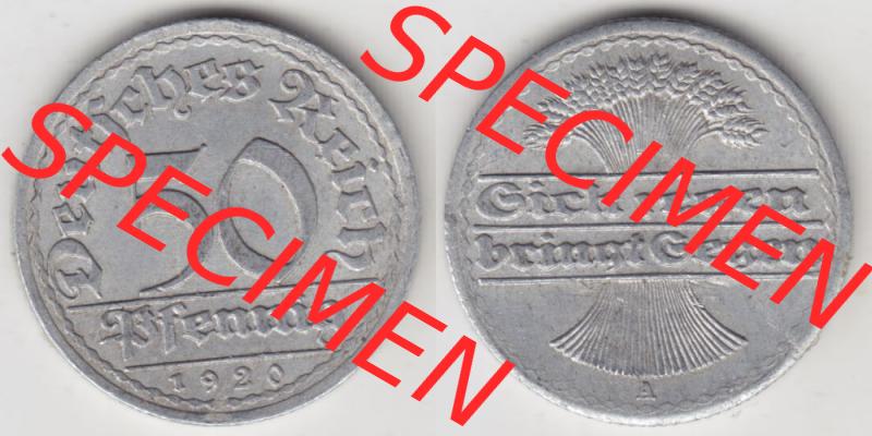 Weimarer Republik Umlaufmünze 1919-1922, 50 Pfennig A, 1920, Münzen Vollansicht Horizontal zum Download Sammlung