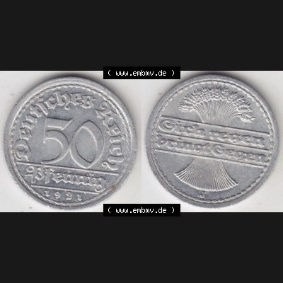 Weimarer Republik Umlaufmünze 1919-1922, 50 Pfennig J, Münzen Vollansicht Horizontal zum Download Sammlung