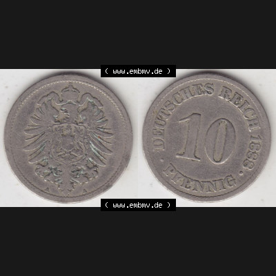 Deutsches Kaiserreich Umlaufmünze 1873-1889, 10 Pfennig A, 1888, Münzen Vollansicht Horizontal zum Download Sammlung