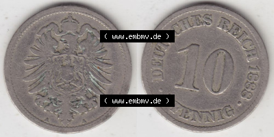 Deutsches Kaiserreich Umlaufmünze 1873-1889, 10 Pfennig A, 1888, Münzen Vollansicht Horizontal zum Download Sammlung