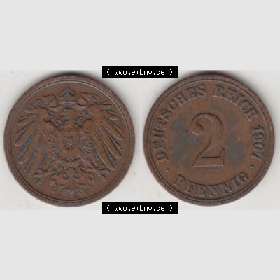 Deutsches Kaiserreich Umlaufmünze 1904-1916, 2 Pfennig A, 1907, Münzen Vollansicht Horizontal zum Download Sammlung
