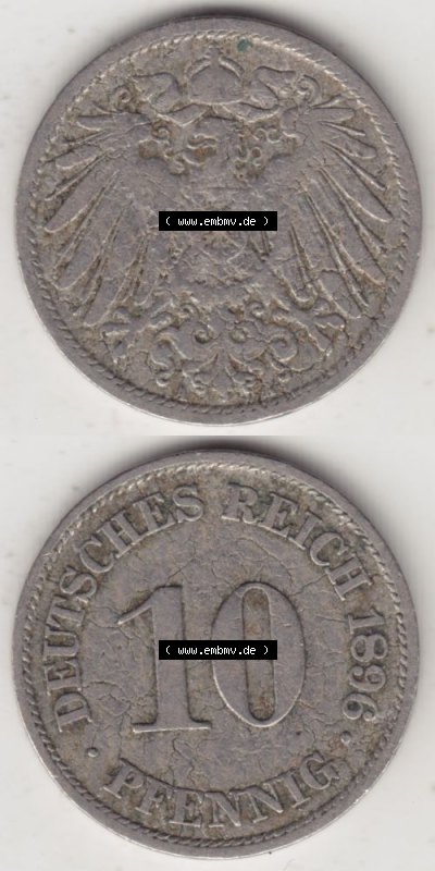 Deutsches Kaiserreich Umlaufmünze 1890-1916, 10 Pfennig A, 1896, Münzen Vollansicht Vertikal zum Download Sammlung