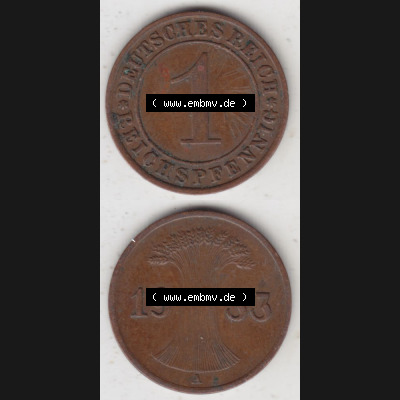 Deutsches Reich Umlaufmünze 1924-1936, 1 Reichspfennig A, 1933 II, Münzen Vollansicht Vertikal zum Download für Mobile-Geräte Sammlung