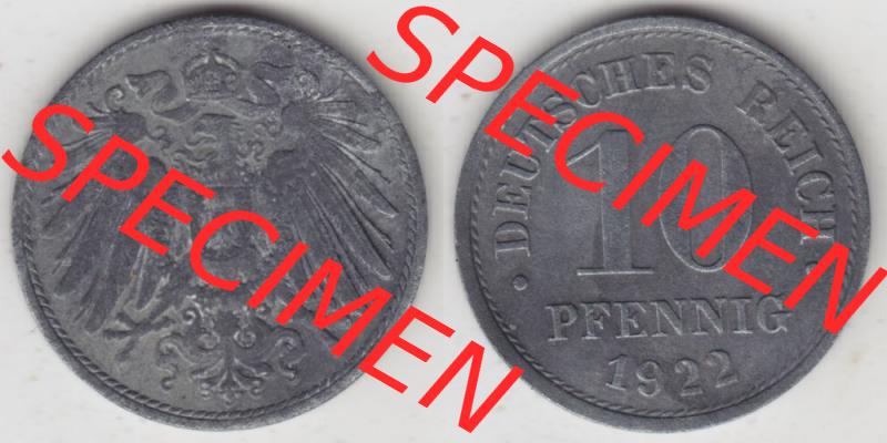 Weimarer Republik Umlaufmünze 1917-1922, 10 Pfennig 1922, Münzen Vollansicht Horizontal zum Download Sammlung