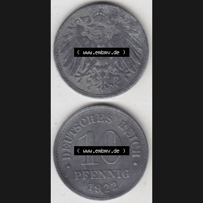 Weimarer Republik Umlaufmünze 1917-1922, 10 Pfennig 1922, Münzen Vollansicht Vertikal zum Download Sammlung