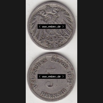 Deutsches Kaiserreich Umlaufmünze 1890-1915, 5 Pfennig D, 1894, Münzen Vollansicht Vertikal zum Download Sammlung