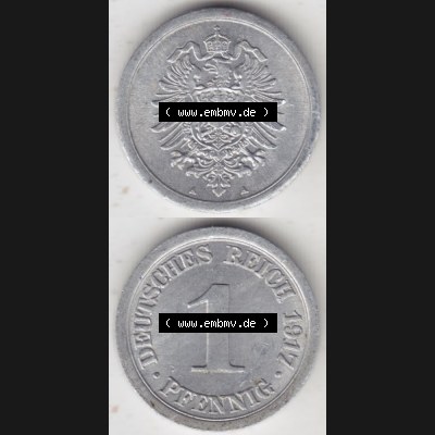 Deutsches Kaiserreich Umlaufmünze 1916-1918, 1 Pfennig A 1917 I., Münzen Vollansicht Vertikal zum Download Sammlung