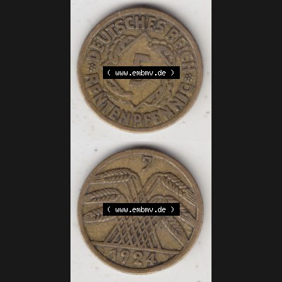 Weimarer Republik Umlaufmünze 1923-1924, 5 Rentenpfennig J, 1924, Münzen Vollansicht Vertikal zum Download für Mobile-Geräte Sammlung