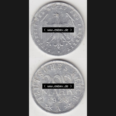 Weimarer Republik Umlaufmünze 1923-1923, 200 Mark A, 1923 II, Münzen Vollansicht Vertikal zum Download für Mobile-Geräte Sammlung
