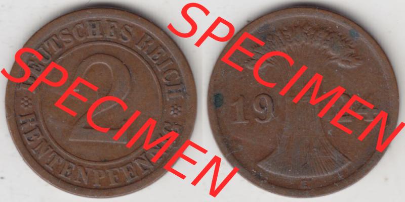 Weimarer Republik Umlaufmünze 1923-1924, 2 Rentenpfennig E, 1924, Münzen Vollansicht Horizontal zum Download Sammlung