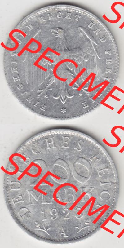 Weimarer Republik Umlaufmünze 1923-1923, 200 Mark A, 1923 II, Münzen Vollansicht Vertikal zum Download für Mobile-Geräte Sammlung