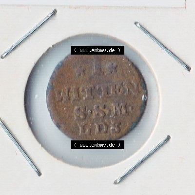 Münze vor 1871 aus Deutschland, 1764, 1 Witten Stralsund, Stralsund ist eine Hansestadt aus Deutschland. Vorderseite der Münze aus Deutschland vor 1871. Hier auf... Sammlung