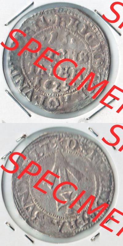 Münze vor 1871 aus Deutschland, 1625, 1/16 Taler aus Stralsund, Stralsund ist eine Hansestadt in Deutschland. Vorderseite und Rückseite der Münze aus Deutschland... Sammlung