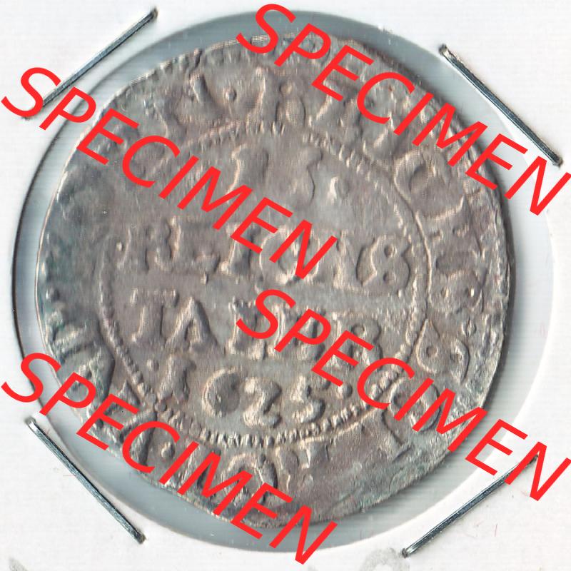 Münze vor 1871 aus Deutschland, 1625, 1/16 Taler aus Stralsund, Stralsund ist eine Hansestadt in Deutschland. Vorderseite der Münze aus Deutschland vor 1871.... Sammlung