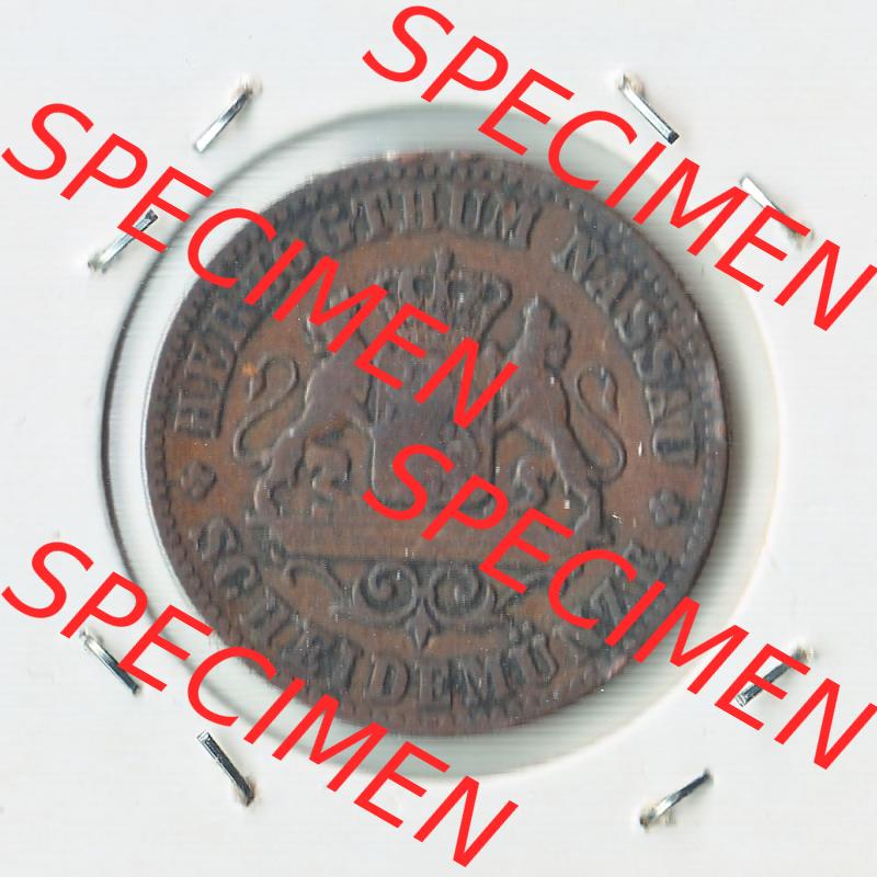 Münze vor 1871 aus Deutschland, 1861, 1 Kreuzer Nassau. Rückseite der Münze aus Deutschland vor 1871. Hier auf EMBMV befindet sich ein online Katalog für private... Sammlung