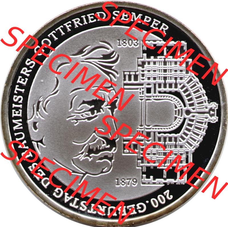 Deutschland 2003 Silbermünze, Gedenkmünze BRD, 10 Euro Gottfried Semper. 10 Euro Gedenkmünze Vorderseite der 6. 10 Euro Münze von 2003im online Katalog auf... Sammlung