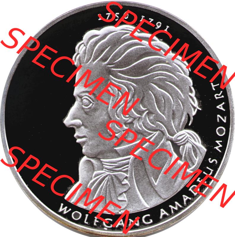 Deutschland 2006 Silbermünze, 10 Euro Wolfgang Amadeus Mozart. 10 Euro Gedenkmünze Vorderseite der 1. 10 Euro Münze von 2006 im online Katalog auf EMBMV zu online katalogisieren... Sammlung