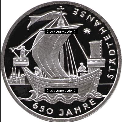 Deutschland 2006 Silbermünze, 10 Euro 650 Jahre Städtehanse. 10 Euro Gedenkmünze Vorderseite der 5. und letzten 10 Euro Münze von 2006im online Katalog auf EMBMV... Sammlung